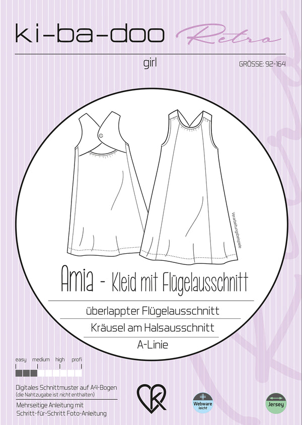 retro ebook Kleid Amia Mädchen | Größe 92-164 DIN A4 PDF zum download