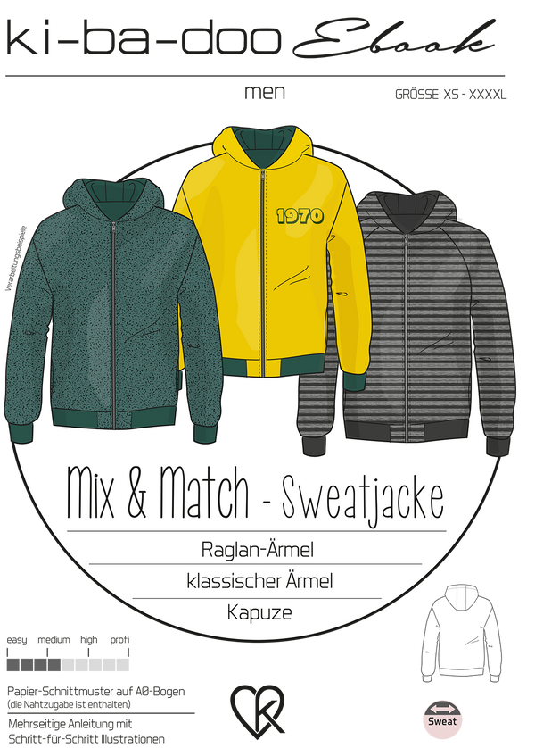 ebook Mix&Match Sweatjacke Herren | Größe XS-XXXXL DIN A4 PDF zum downlaod Cover