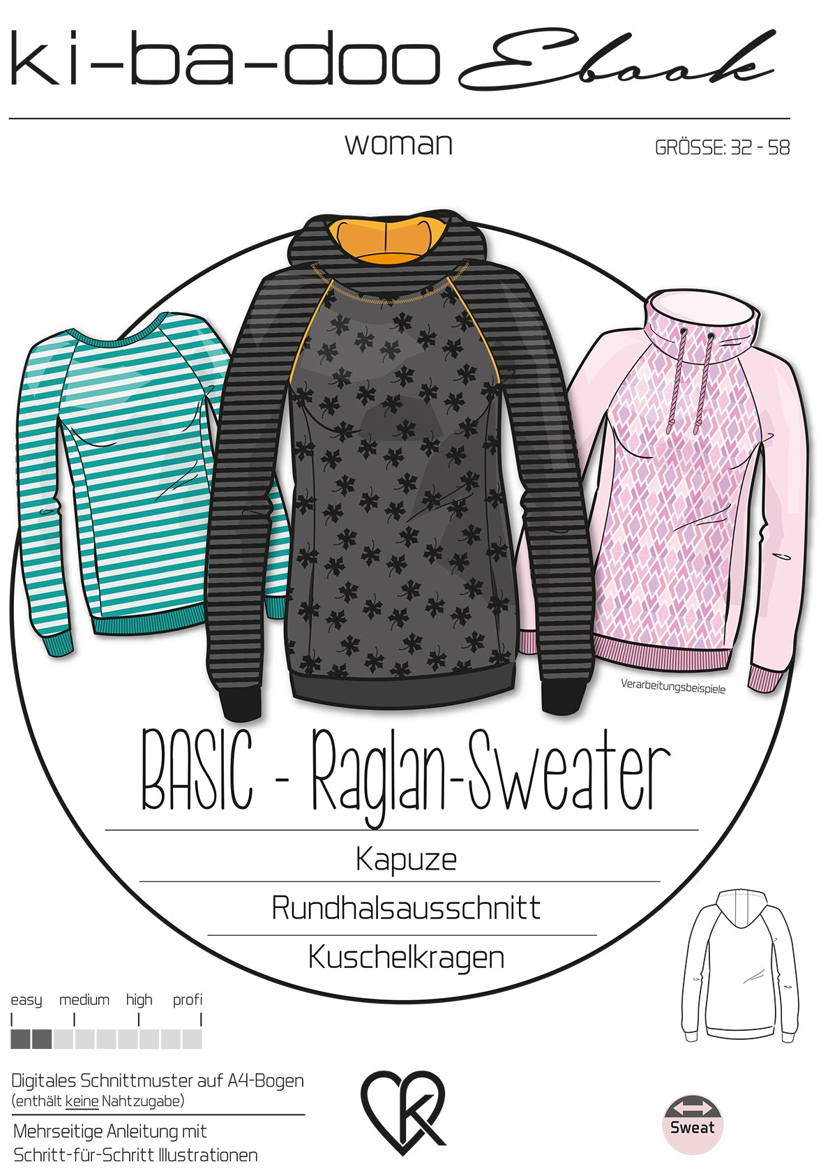 ebook Basic Raglan Sweater Damen Größe 32-58 DIN A4 PDF zum download