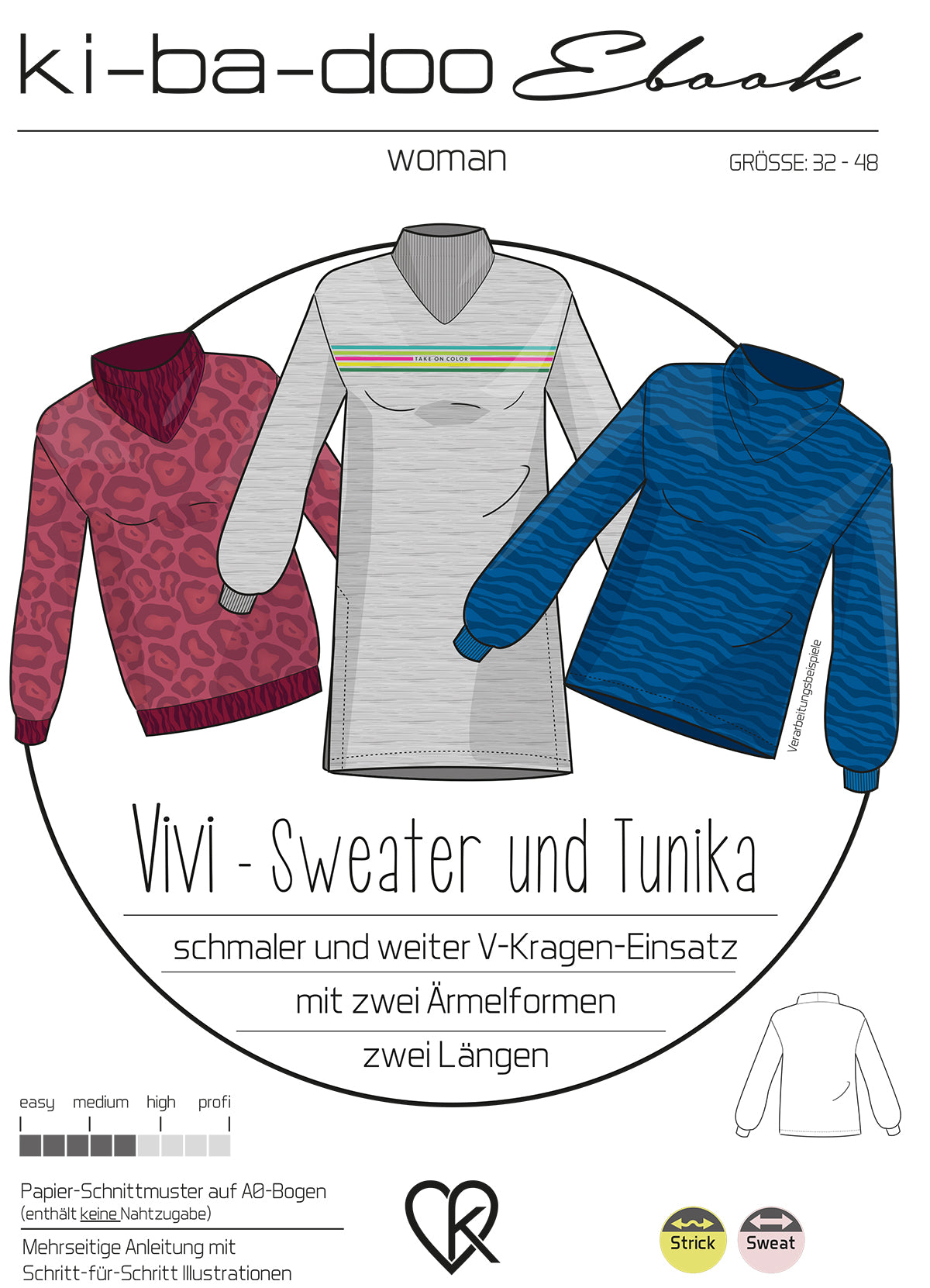 DIN Vivi zum 32-48 download – Sweater PDF ebook A4 Größe Ki-ba-doo |