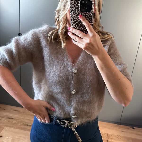 Mohair Cardigan mit Glitzer-Details