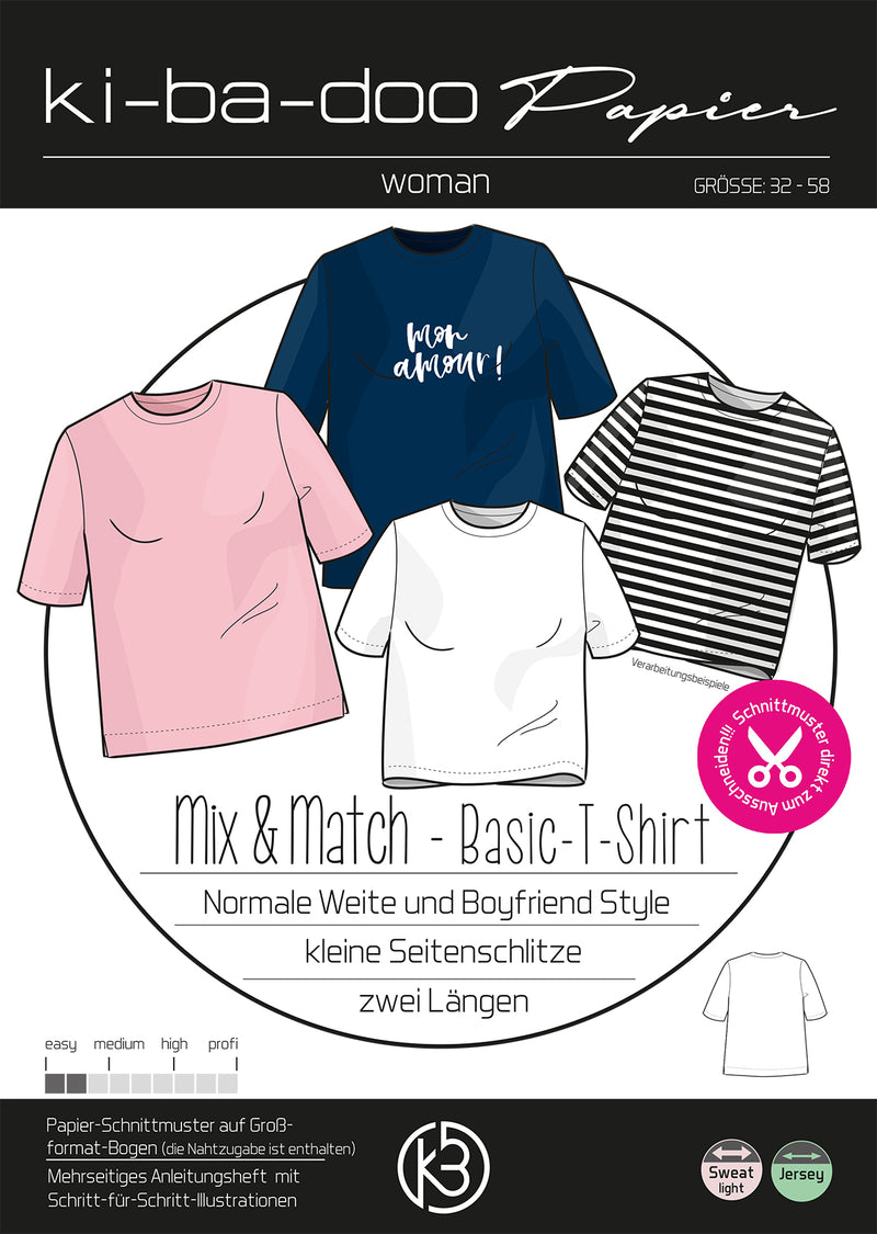 Papierschnitt Mix&Match Basic T-Shirt | Größe 32-58