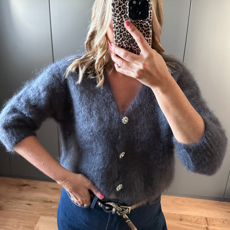 Cardigan mit Glitzer-Details // anthrazit