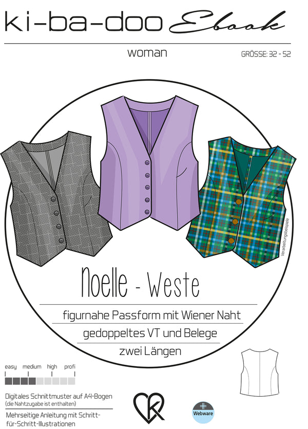 ebook Weste Noelle Damen | Größe 32-52 DIN A4 PDF zum download
