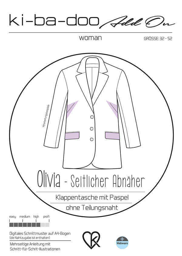 Schnittmusterergänzung zum Blazer Olivia | Größe 32-52 DIN A4 PDF als download