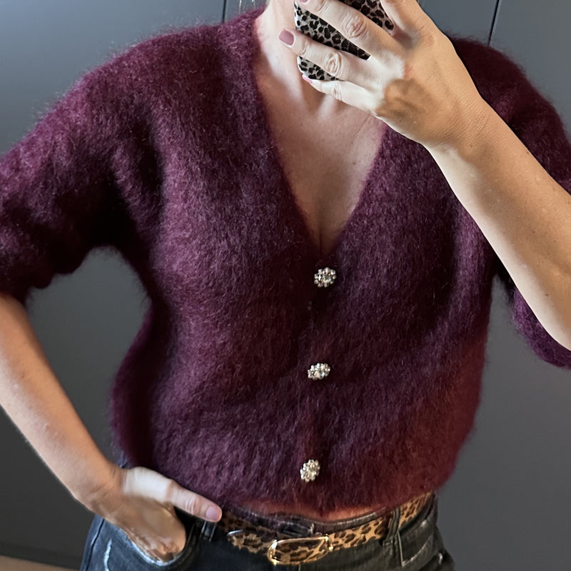 Cardigan mit Glitzer-Details // burgundy