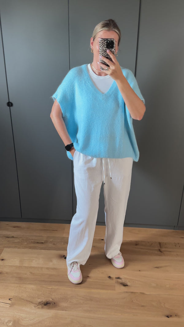 Oversize V Neck Pullunder-babyblau