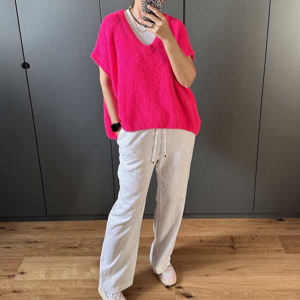 Oversize V Neck Pullunder-neonpink