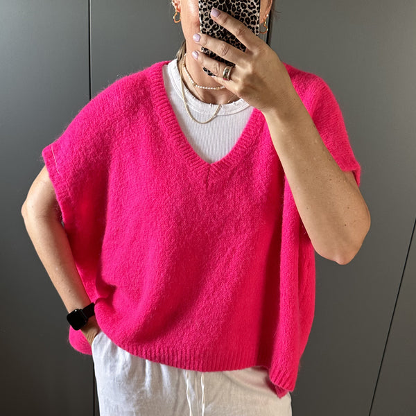 Oversize V Neck Pullunder-neonpink