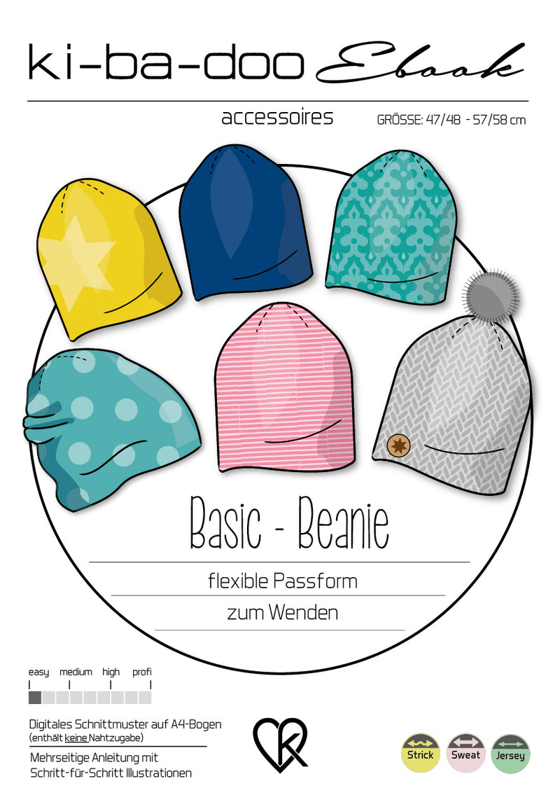 ebook Basic Beanie Mütze | Größe 47/48 - 57/58 DIN A4 PDF zum download