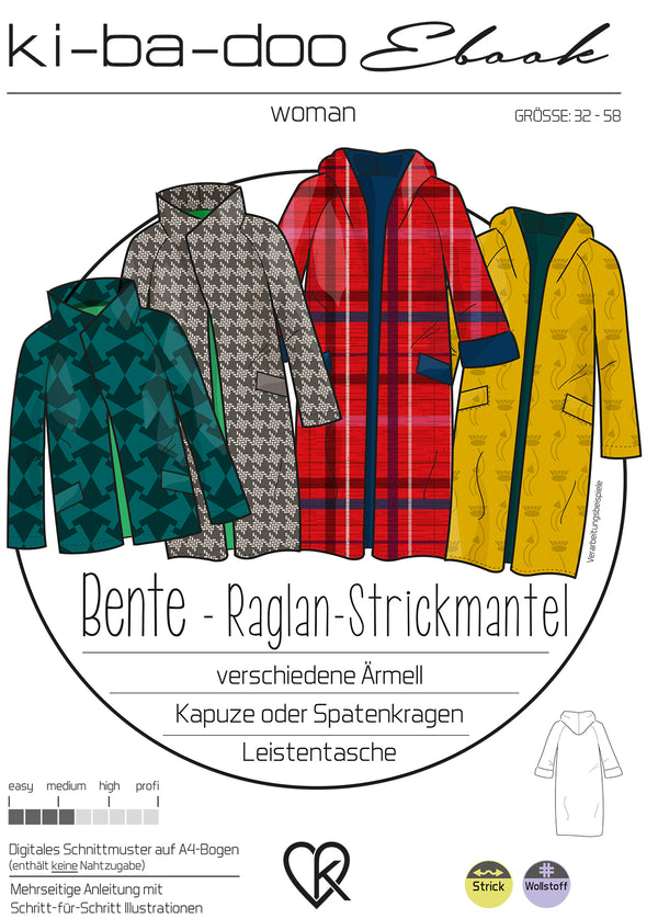 ebook Raglan-Strickmantel Bente | Größe 32-58 DIN A4 PDf zum download