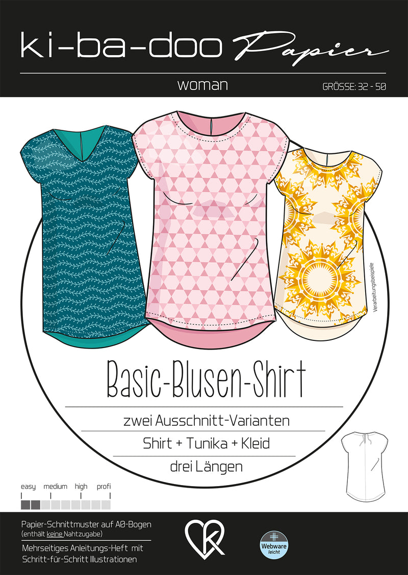 Papierschnitt Basic Blusen-Shirt Damen | Größe 32-50