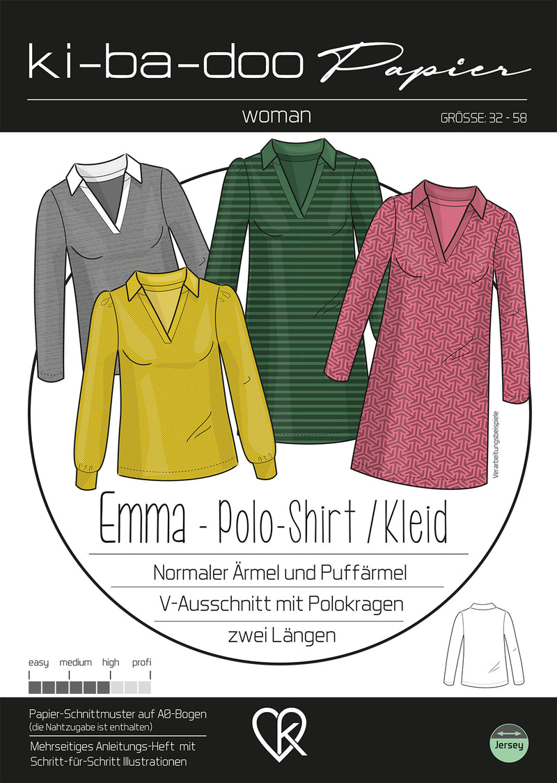 Papierschnitt Polo-Shirt/ Kleid Größe | – Emma 32-58 Damen Ki-ba-doo