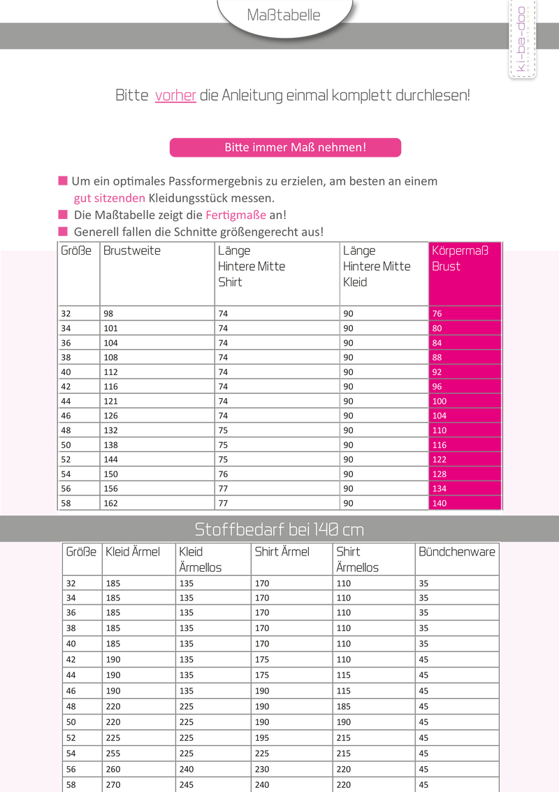 ebook Flügel-Sweater Fraya | Größe 32-58 DIN A4 PDF zum downlaod Maßtabelle