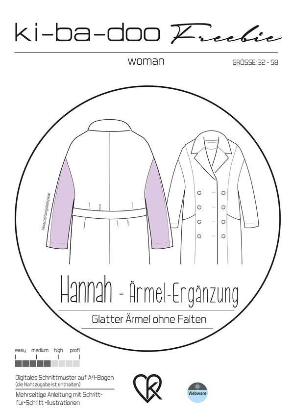 Schnittmusterergänzung zum Mantel Hannah DIN A4 PDF als download