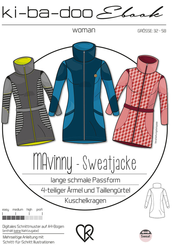 ebook Sweatjacke MAvinny Damen | Größe 32-58 DIN A4 PDF zum download