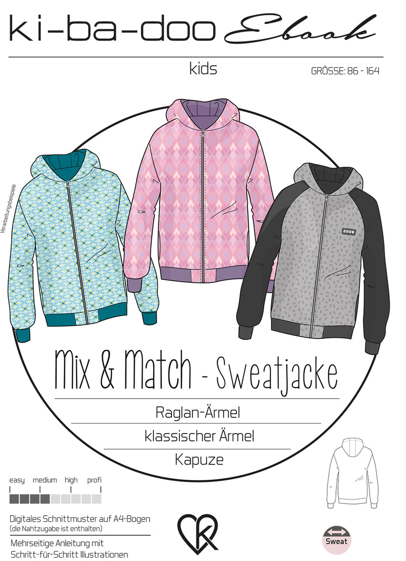 ebook Mix&Match Sweatjacke Kinder | Größe 86-164 DIN A4 PDF zum download Cover