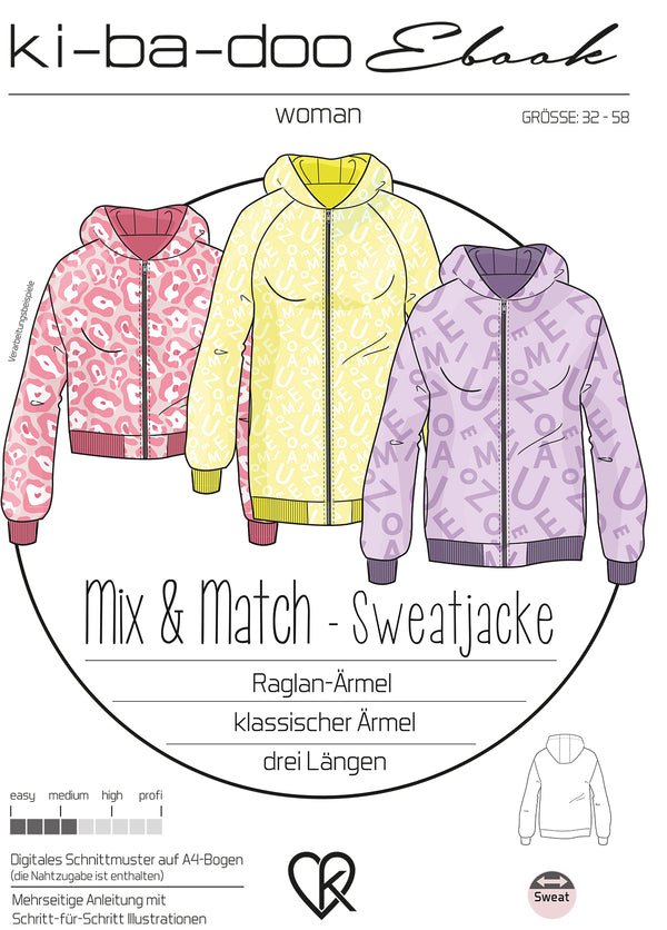 ebook Mix&Match Sweatjacke Damen | Größe 32-58 DIN A4 PDF zum downlaod Cover