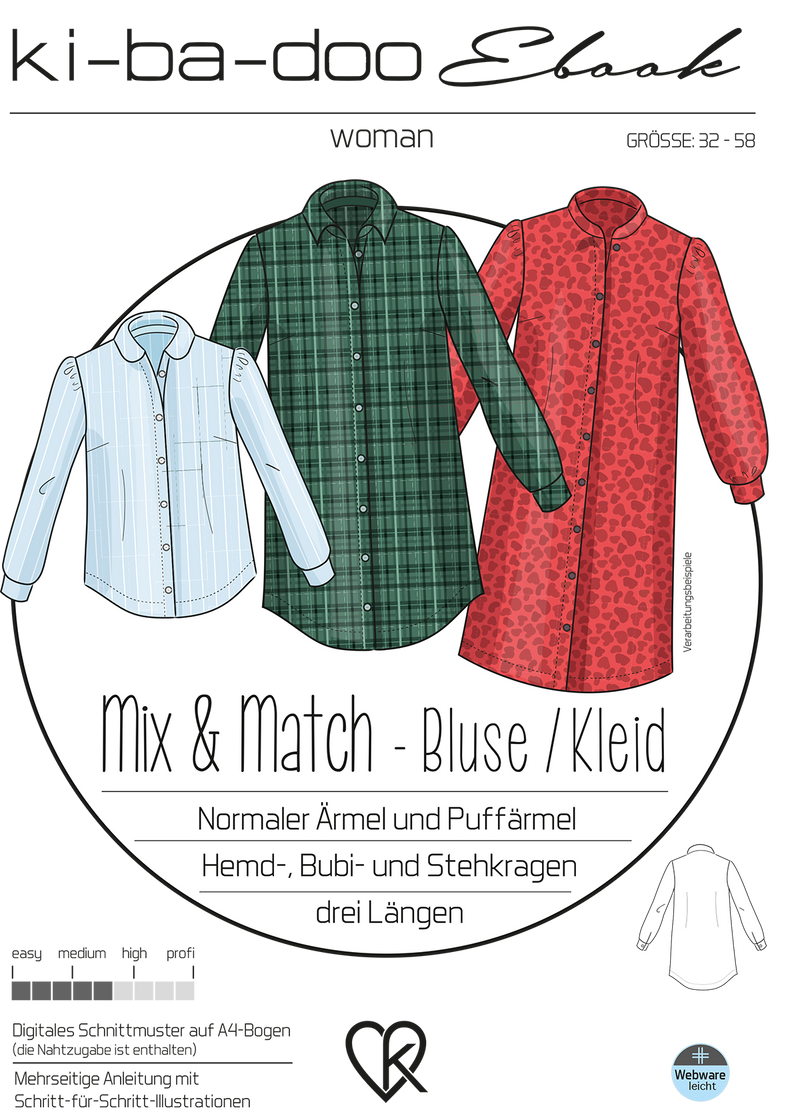 ebook Mix&Match Bluse/ Kleid | Größe 32-58 DIN A4 PDF zum downlaod