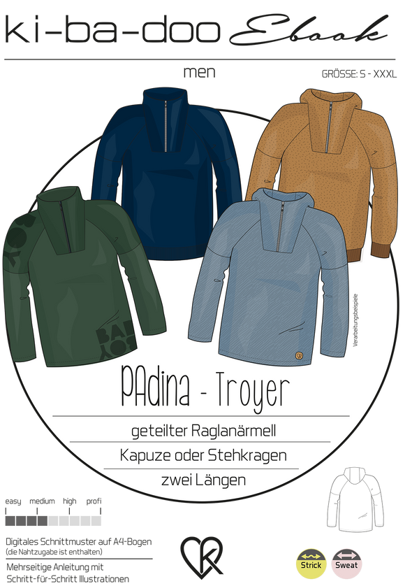 ebook Sweatshirt/Troyer PAdina | Größe XS-XXXXL DIN A4 PDF zum downlaod Cover