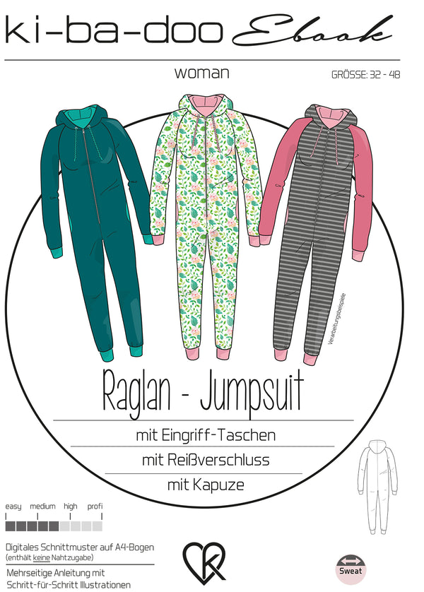 ebook Raglan Jumpsuit Damen | Größe 32-48 DIN A4 PDF zum download