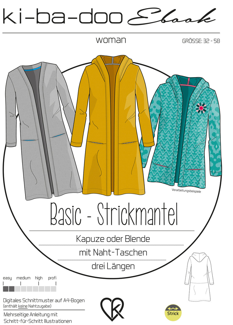 ebook Basic Strickmantel Damen | Größe 32-58 DIN A4 PDF zum download