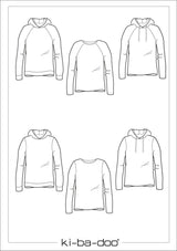 kibadoo Papierschnittmuster Mix Match Sweater Kinder  Schnittskizzeebook Mix&Match Hoodie/ Sweater Kinder | Größe 80-164 Schnittskizze