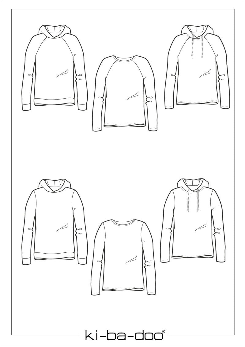 kibadoo Papierschnittmuster Mix Match Sweater Kinder  Schnittskizzeebook Mix&Match Hoodie/ Sweater Kinder | Größe 80-164 Schnittskizze